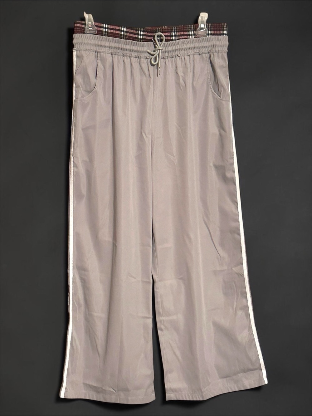 Women’s Gray Y2K Wide Leg Track Pants Gray Stripe Lounge 90s Baggy Size XXL